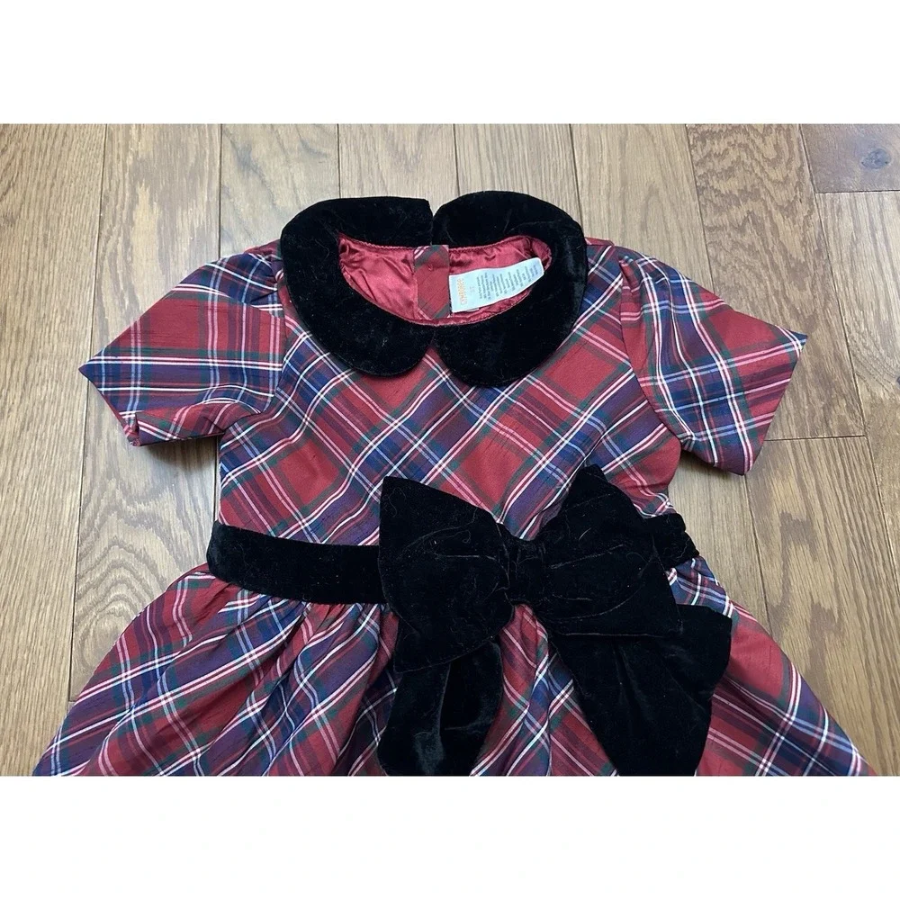 Gymboree Girls Size 5T‎ Christmas Holiday Dress Red Plaid Black Velvet Family